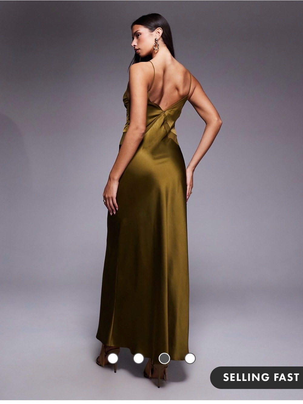 ASOS DESIGN satin chiffon mix square high neck maxi dress in dark olive - Picture 3 of 7